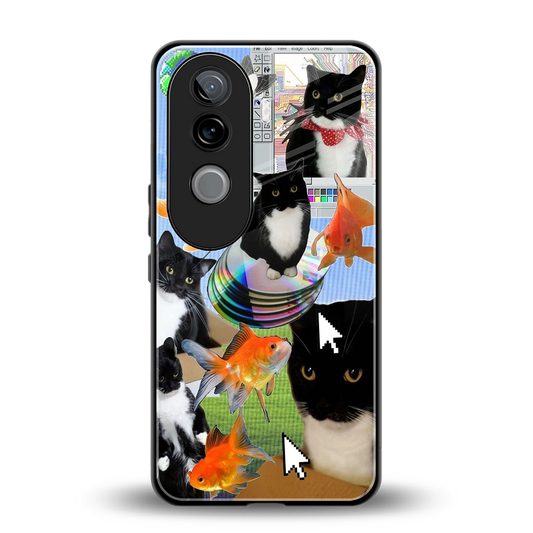 Techno Kitties back phone cover | glass case for vivo v40e
