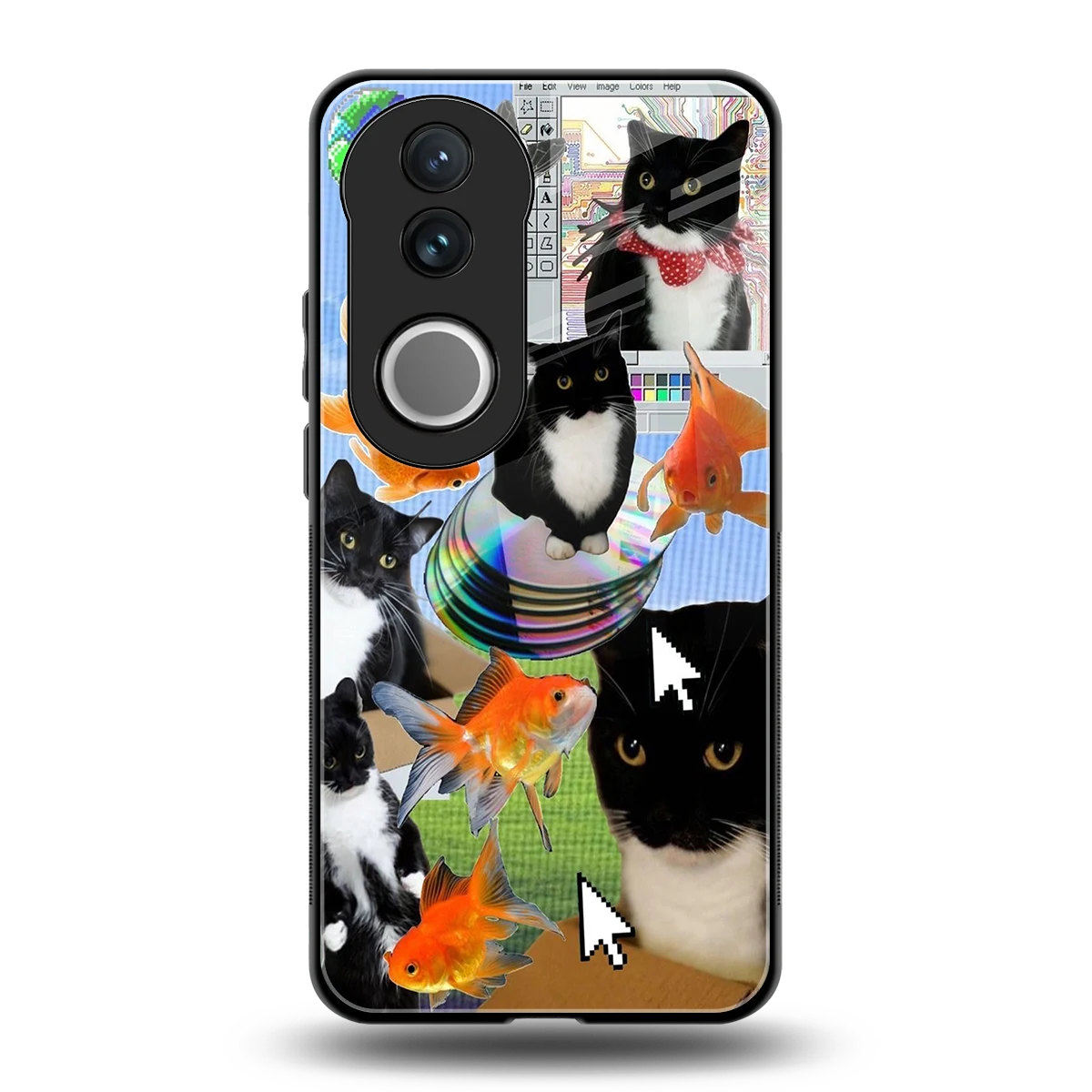 Techno Kitties back phone cover | glass case for vivo v50