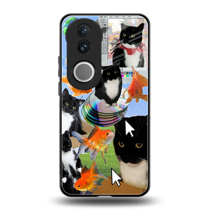 Techno Kitties back phone cover | glass case for vivo v50