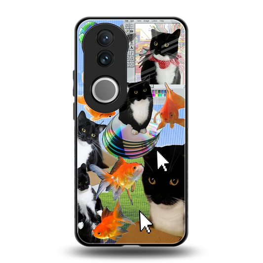 Techno Kitties back phone cover | glass case for vivo v50