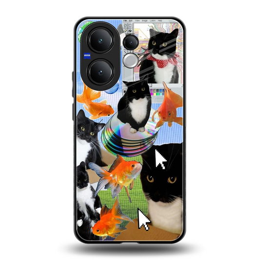 Techno Kitties back phone cover | glass case for vivo v60