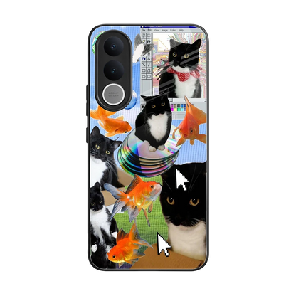 Techno Kitties back phone cover | glass case for vivo v70 fe