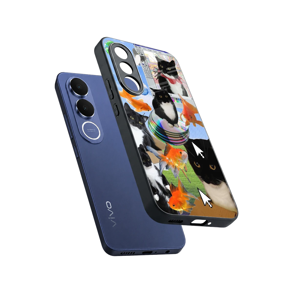 Techno Kitties sleek vivo v70 fe cover with tempered glass back and TPU edges