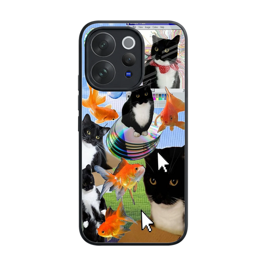 Techno Kitties back phone cover | glass case for vivo v70 elite