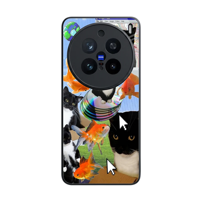 Techno Kitties back phone cover | glass case for vivo x200 pro