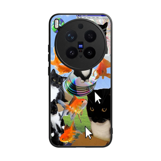 Techno Kitties back phone cover | glass case for vivo x300 pro