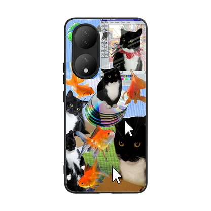 Techno Kitties back phone cover | glass case for Vivo-y100