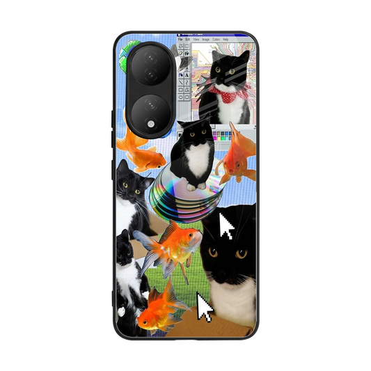 Techno Kitties back phone cover | glass case for Vivo-y100