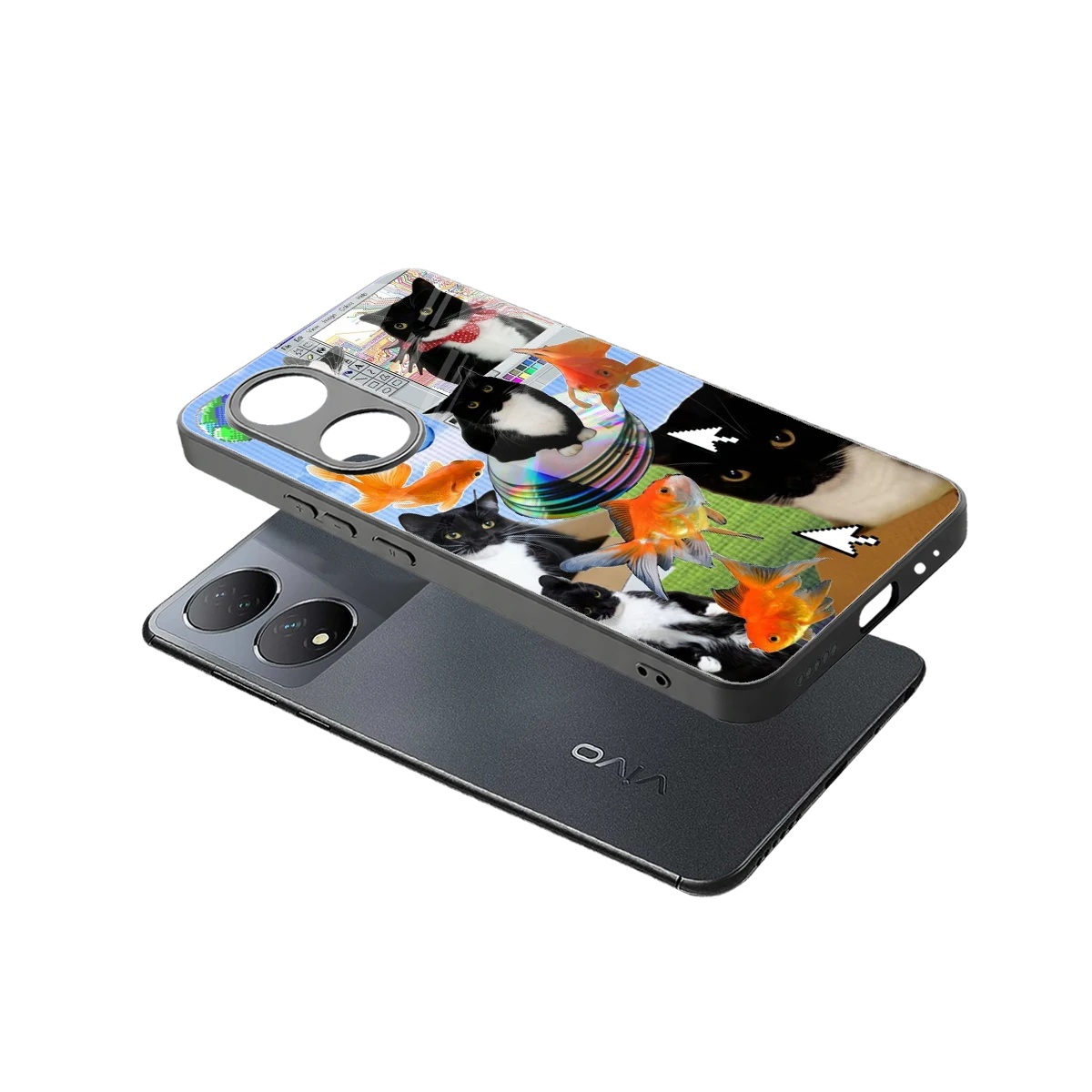 Techno Kitties sleek Vivo-y100 cover with tempered glass back and TPU edges