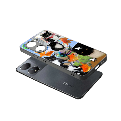 Techno Kitties sleek Vivo-y100 cover with tempered glass back and TPU edges