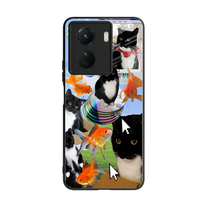 Techno Kitties back phone cover | glass case for vivo y16