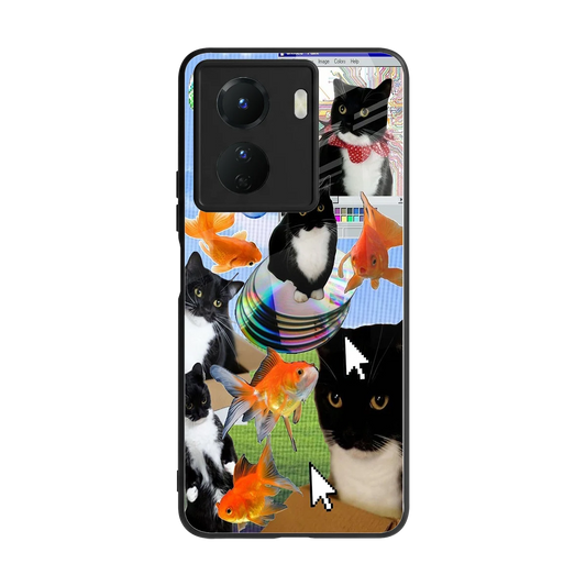 Techno Kitties back phone cover | glass case for vivo y16