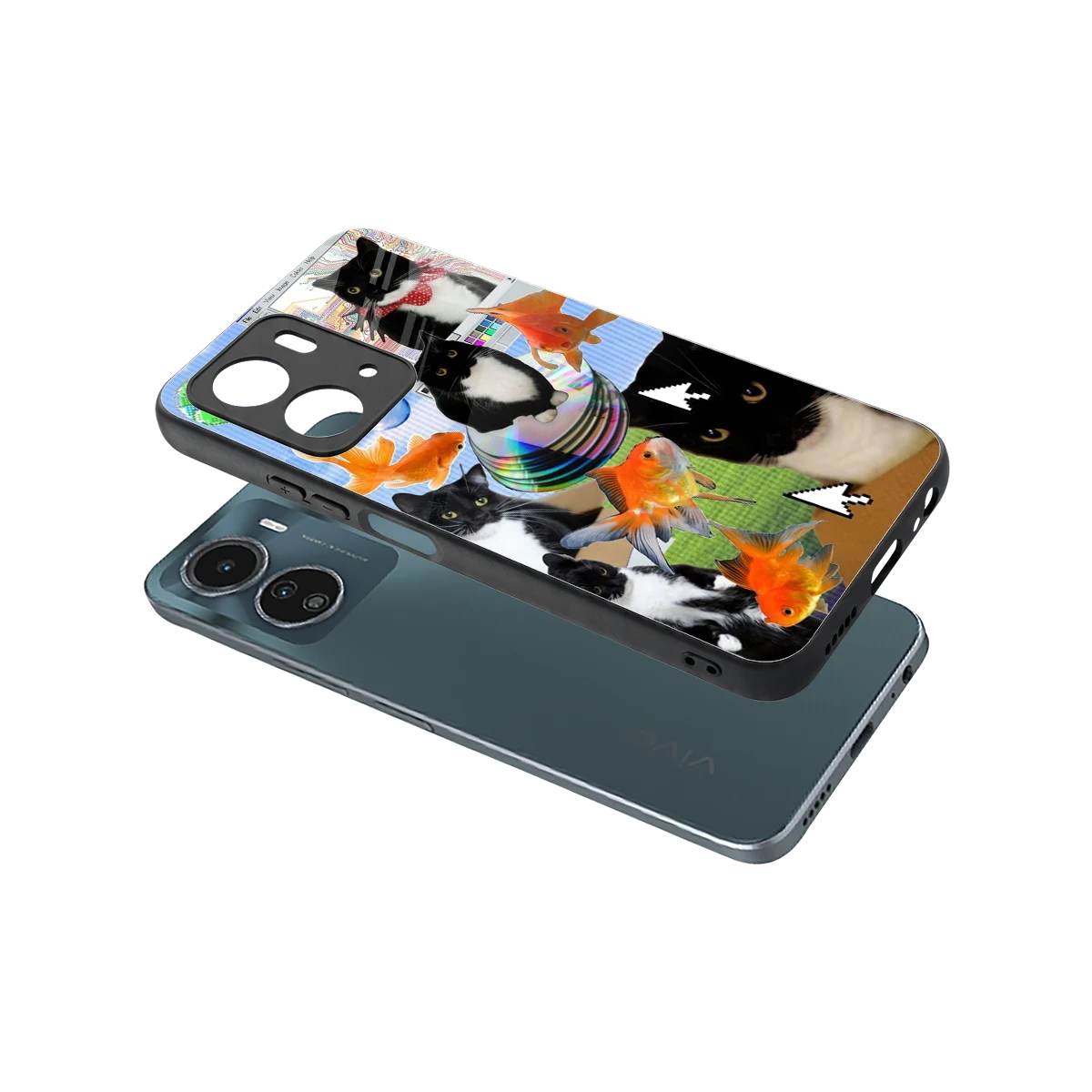 Techno Kitties sleek vivo y16 cover with tempered glass back and TPU edges