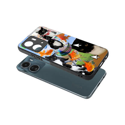 Techno Kitties sleek vivo y16 cover with tempered glass back and TPU edges