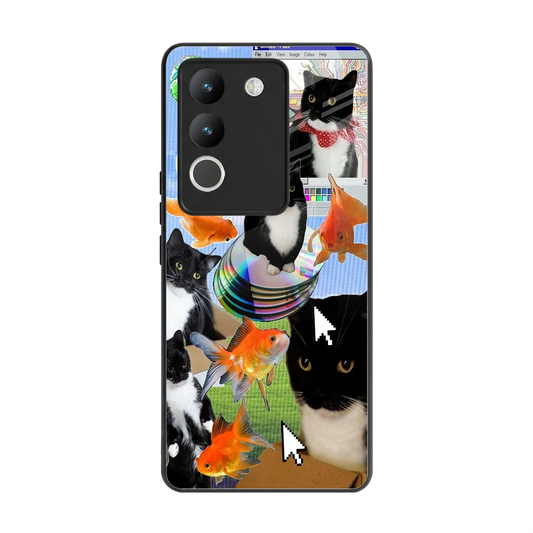 Techno Kitties back phone cover | glass case for vivo y200 5g