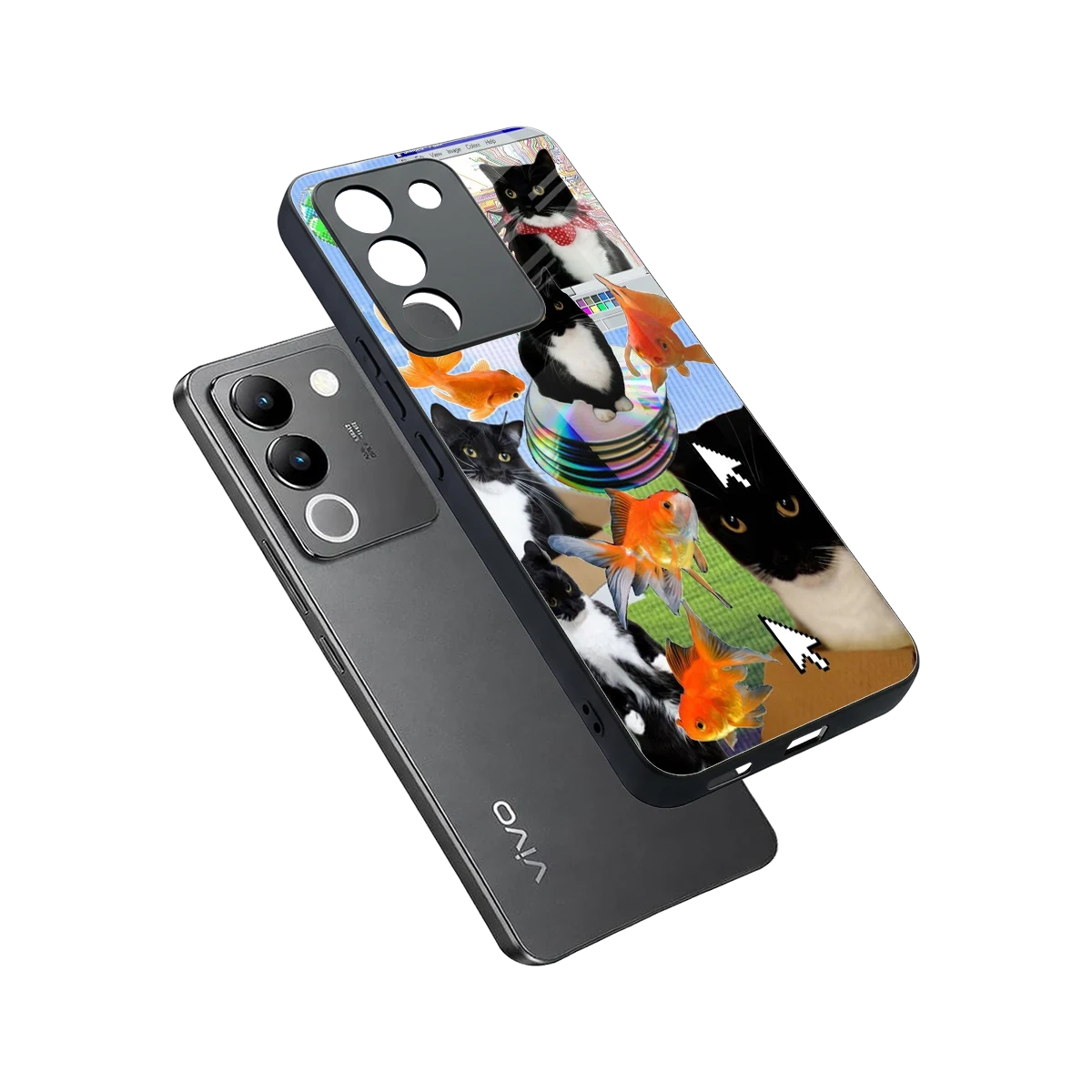 Techno Kitties sleek vivo y200 5g cover with tempered glass back and TPU edges