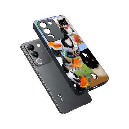 Techno Kitties sleek vivo y200 5g cover with tempered glass back and TPU edges