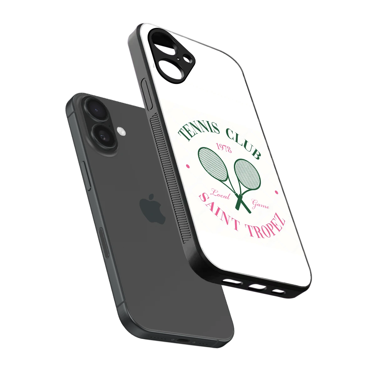 Tennis Club sleek iPhone 16 cover with tempered glass back and TPU edges