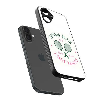 Tennis Club sleek iPhone 16 cover with tempered glass back and TPU edges