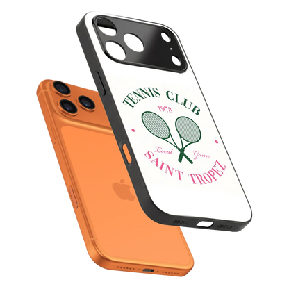 Tennis Club sleek iphone 17 pro cover with tempered glass back and TPU edges