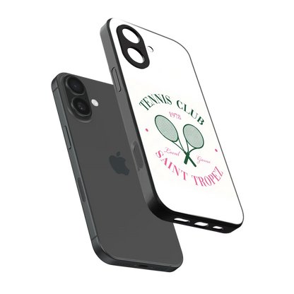 Tennis Club sleek iphone 17 cover with tempered glass back and TPU edges