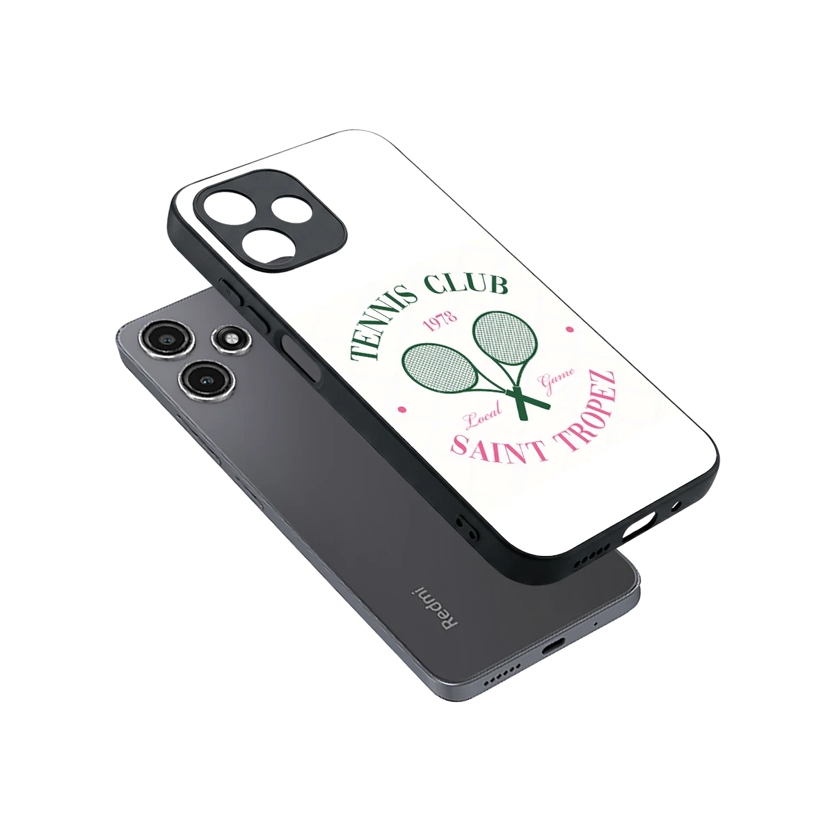 Tennis Club sleek redmi 12 5g cover with tempered glass back and TPU edges