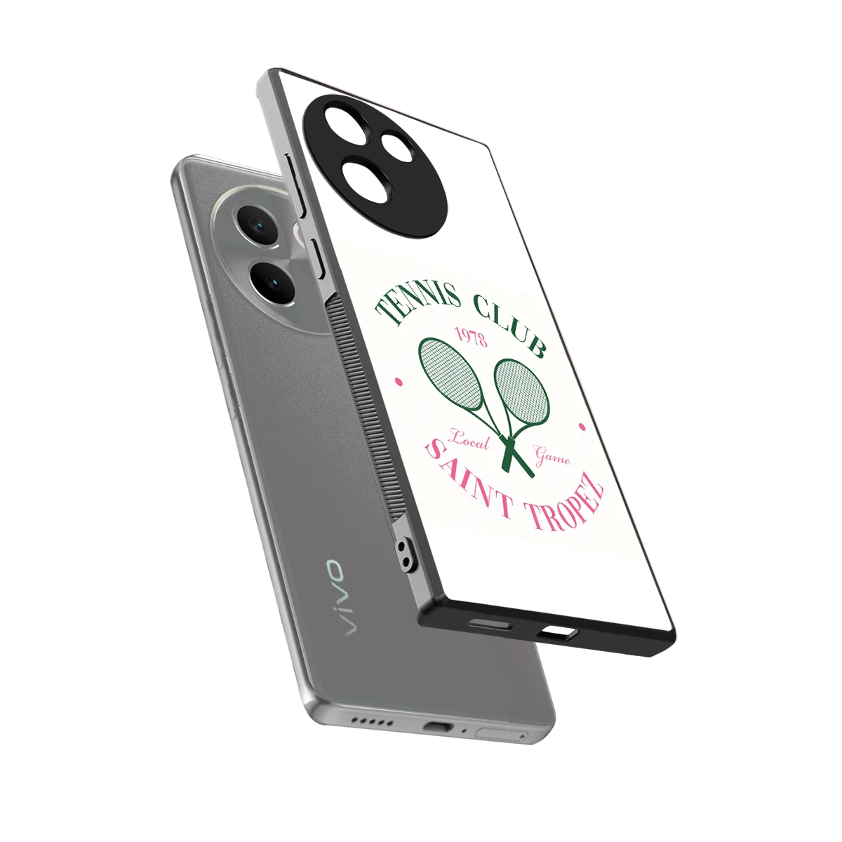 Tennis Club sleek vivo v30e cover with tempered glass back and TPU edges