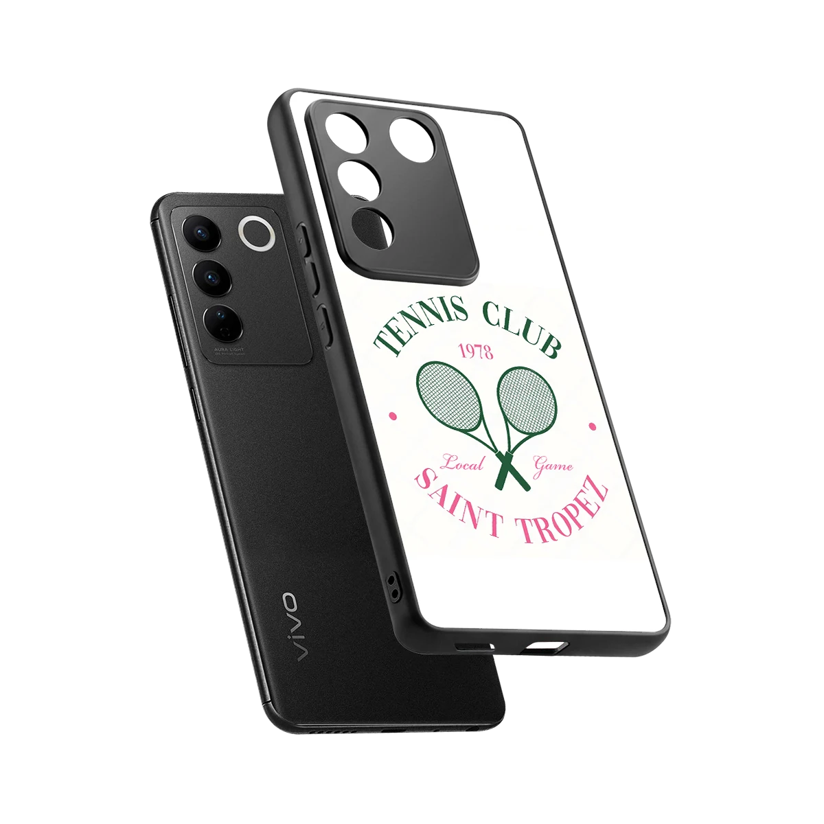 Tennis Club sleek vivo v27 5g cover with tempered glass back and TPU edges