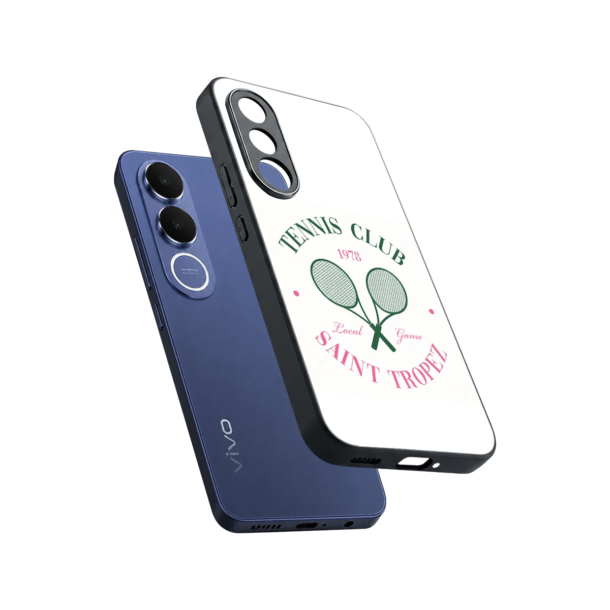 Tennis Club sleek vivo v70 fe cover with tempered glass back and TPU edges