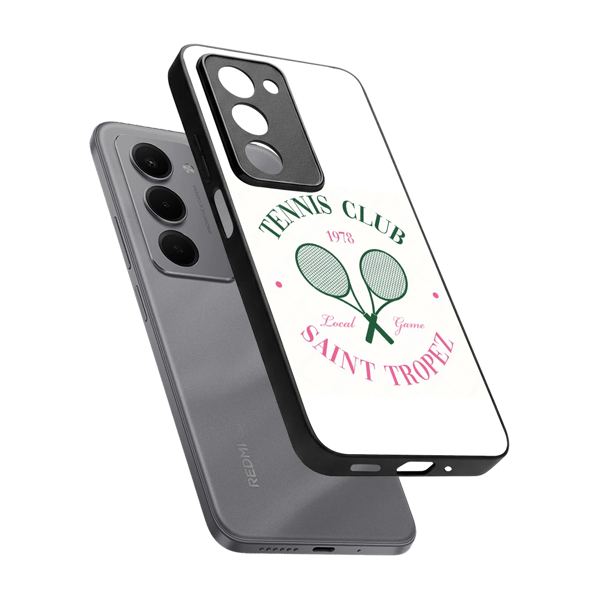 Tennis Club sleek redmi 15 5g cover with tempered glass back and TPU edges