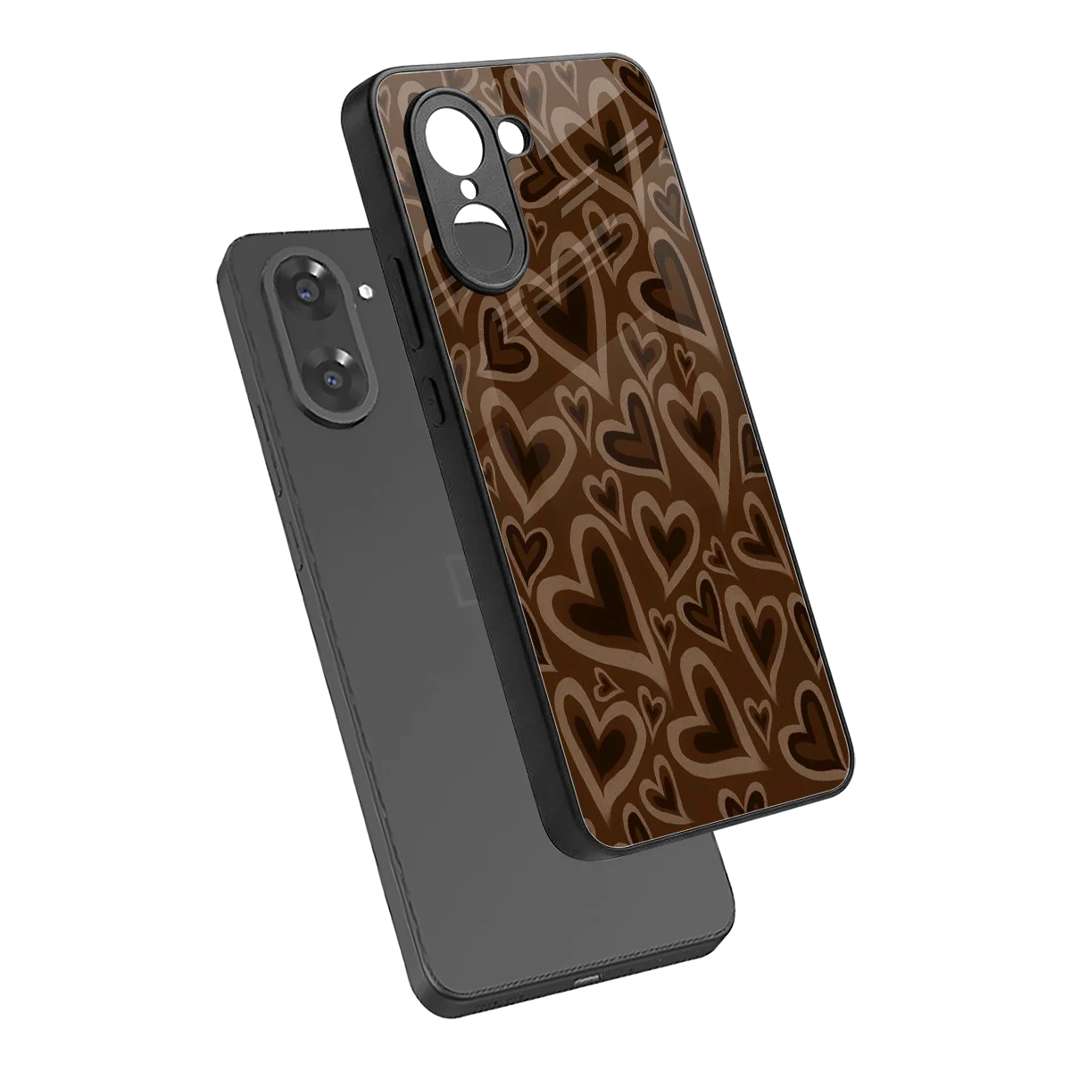 Toasty Brown Hearts sleek oneplus nord ce5 5g cover with tempered glass back and TPU edges