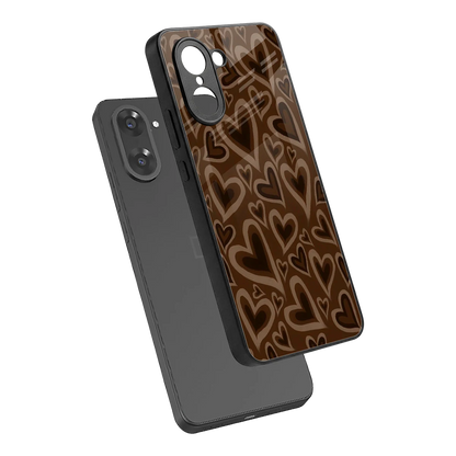 Toasty Brown Hearts sleek oneplus nord ce5 5g cover with tempered glass back and TPU edges