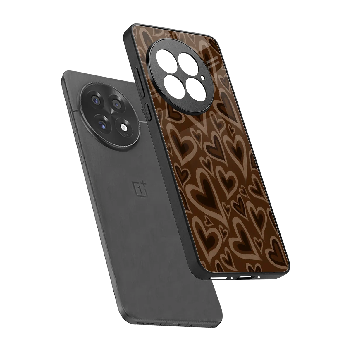 Toasty Brown Hearts sleek oneplus 13 cover with tempered glass back and TPU edges