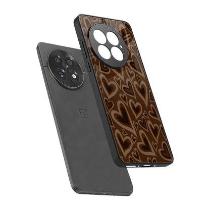Toasty Brown Hearts sleek oneplus 13 cover with tempered glass back and TPU edges