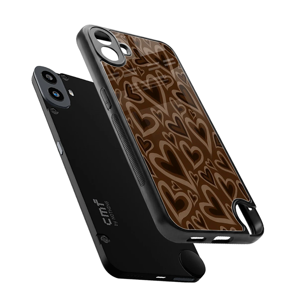 Toasty Brown Hearts sleek cmf nothing phone 1 cover with tempered glass back and TPU edges