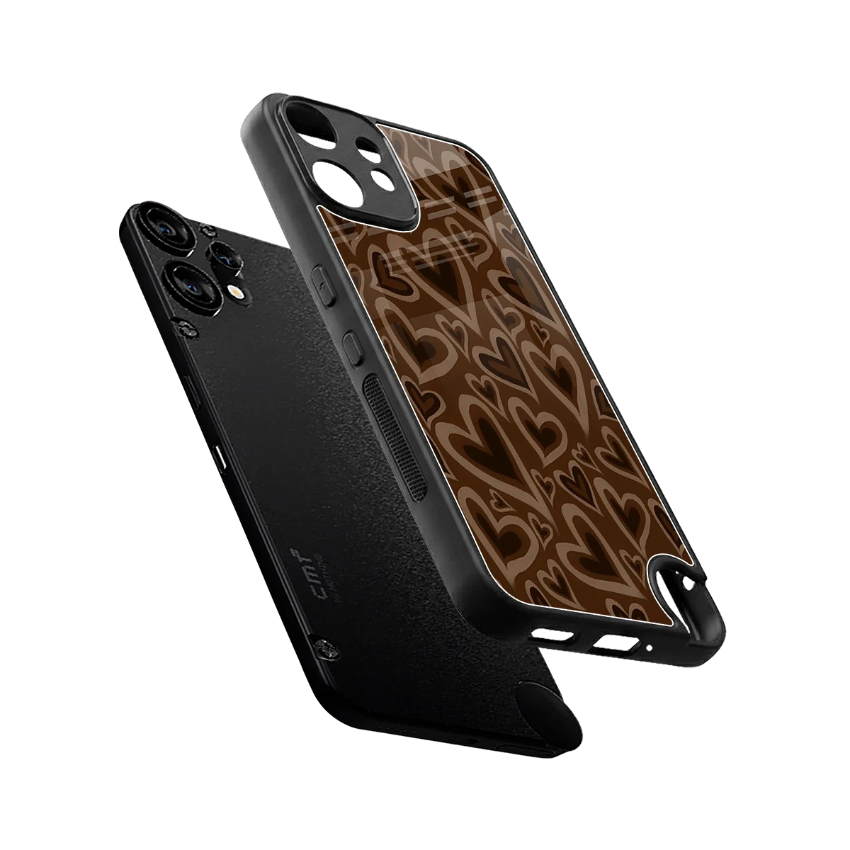 Toasty Brown Hearts sleek cmf nothing phone 2 pro cover with tempered glass back and TPU edges