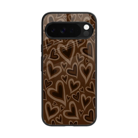 Toasty Brown Hearts back phone cover | glass case for google pixel 10 pro xl