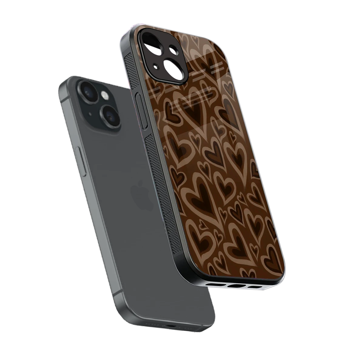 Toasty Brown Hearts sleek iphone 13 mini cover with tempered glass back and TPU edges