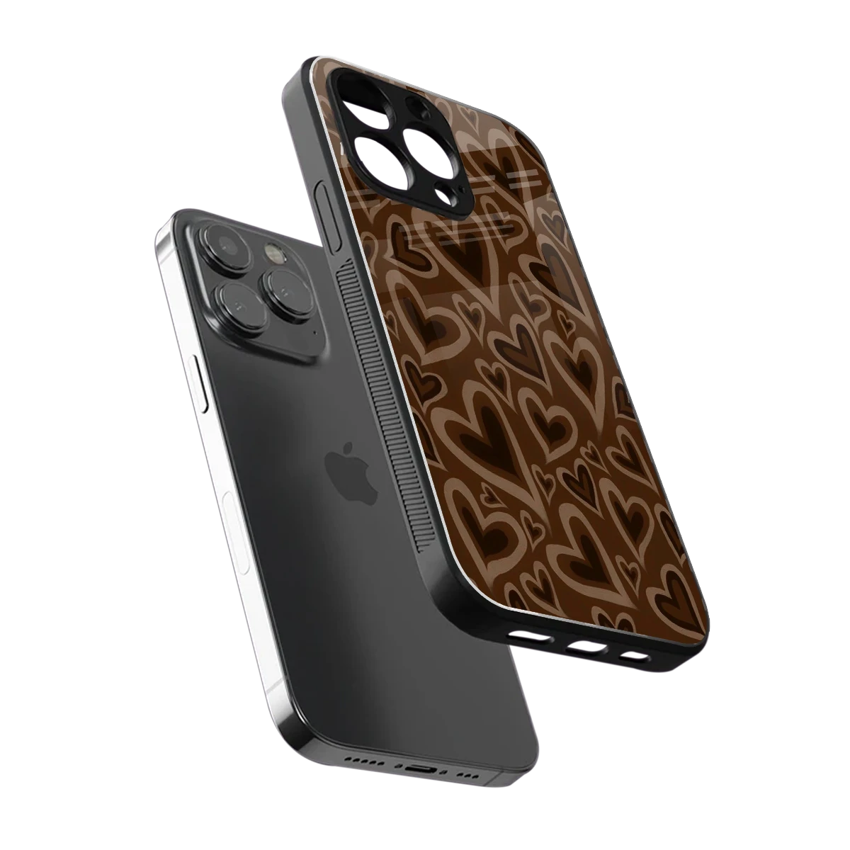 Toasty Brown Hearts sleek iphone 14 pro max cover with tempered glass back and TPU edges