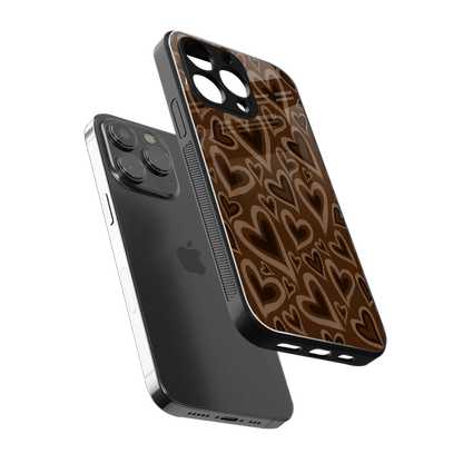 Toasty Brown Hearts sleek iphone 13 pro cover with tempered glass back and TPU edges