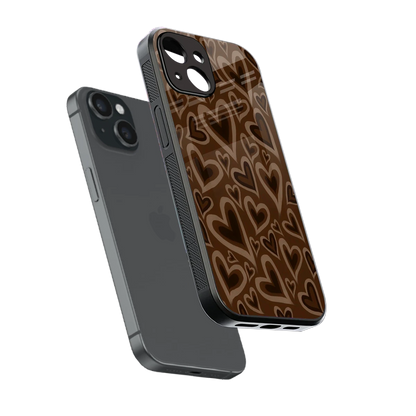 Toasty Brown Hearts sleek iphone 13 cover with tempered glass back and TPU edges