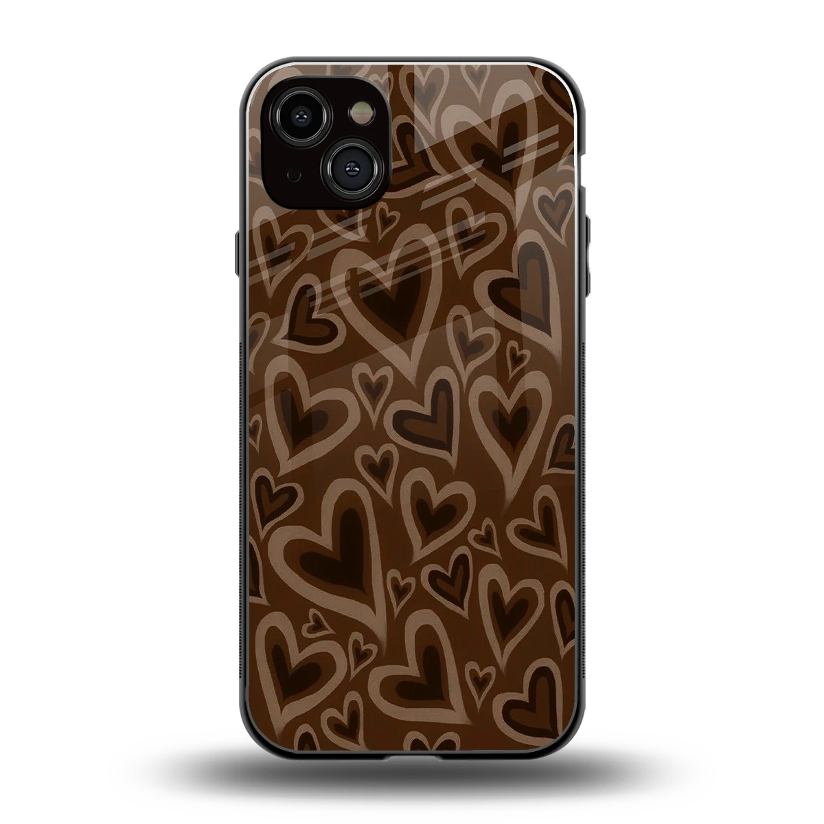 Toasty Brown Hearts back phone cover | glass case for iphone 15 plus