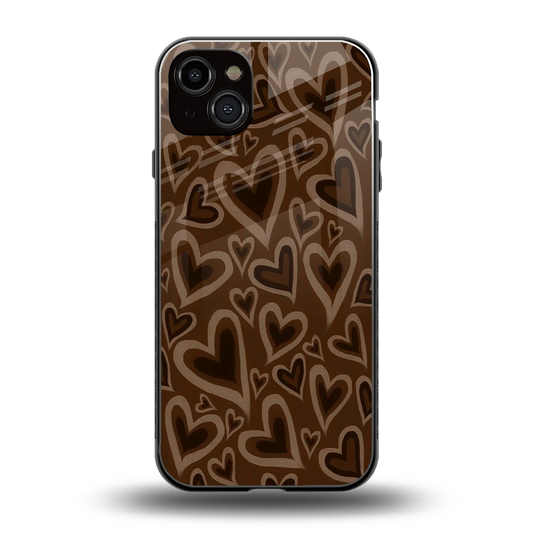 Toasty Brown Hearts back phone cover | glass case for iphone 15 plus