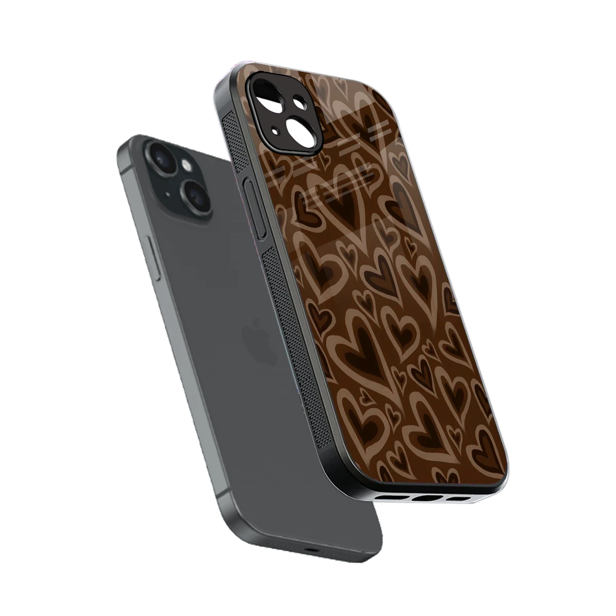 Toasty Brown Hearts sleek iphone 15 plus cover with tempered glass back and TPU edges