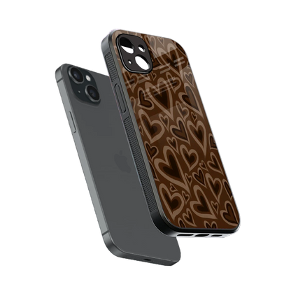Toasty Brown Hearts sleek iphone 15 plus cover with tempered glass back and TPU edges