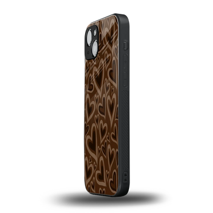 Toasty Brown Hearts iphone 15 plus mobile cover | shockproof glass phone case