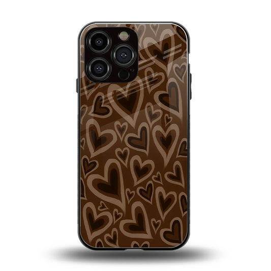 Toasty Brown Hearts back phone cover | glass case for iphone 15 pro max