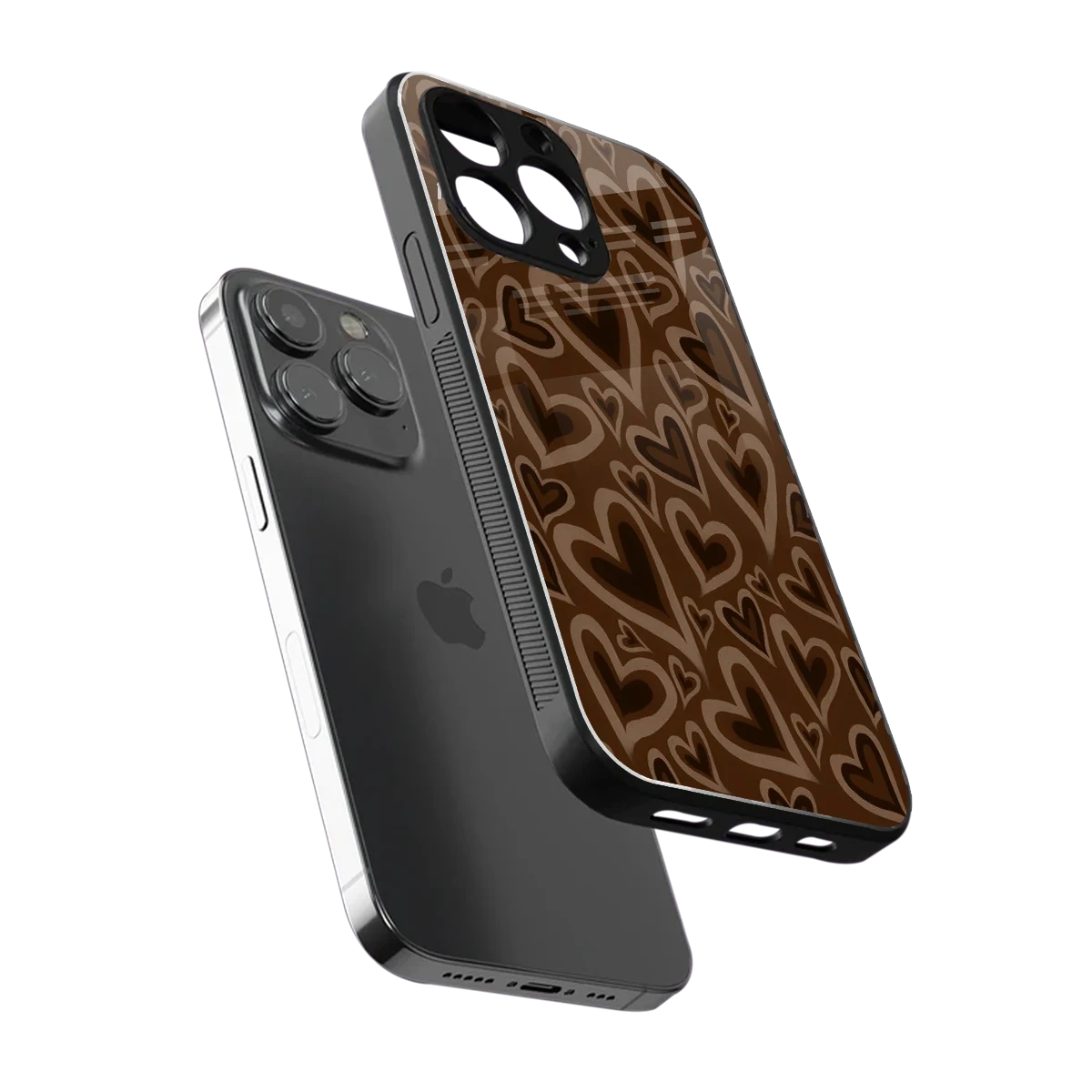 Toasty Brown Hearts sleek iphone 16 pro max cover with tempered glass back and TPU edges