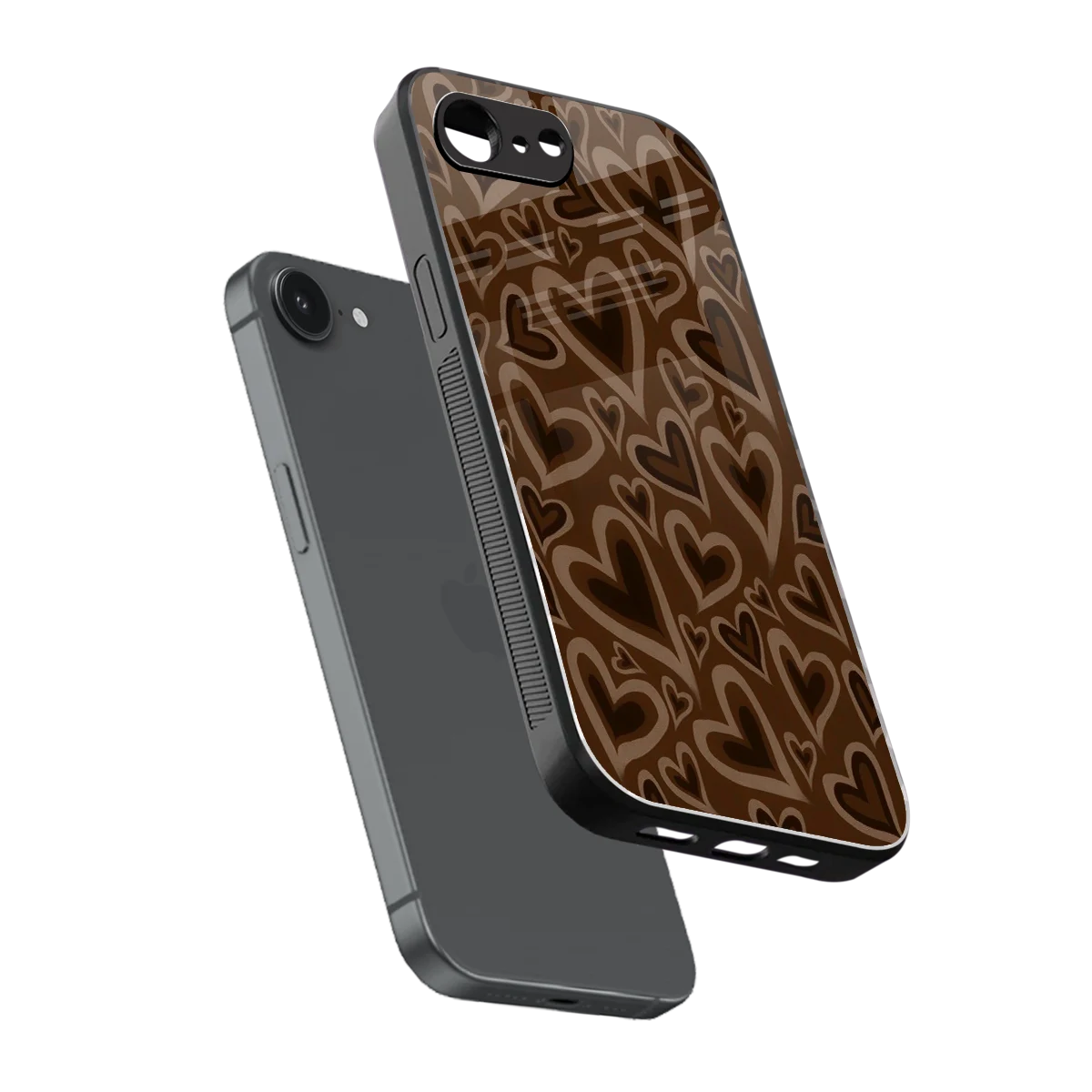 Toasty Brown Hearts sleek iphone 16e cover with tempered glass back and TPU edges