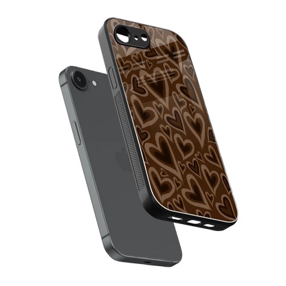 Toasty Brown Hearts sleek iphone 16e cover with tempered glass back and TPU edges